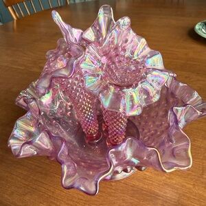 Fenton Iridescent rosy pink epergne